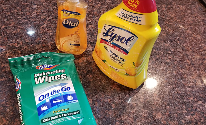 Lysol spray and wipes are available to guests